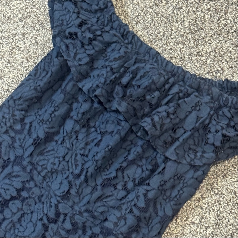 Altar'd State Navy Lace-Trim Off-Shoulder Romper - Picture 4 of 7
